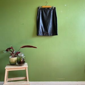 Black leather pencil skirt